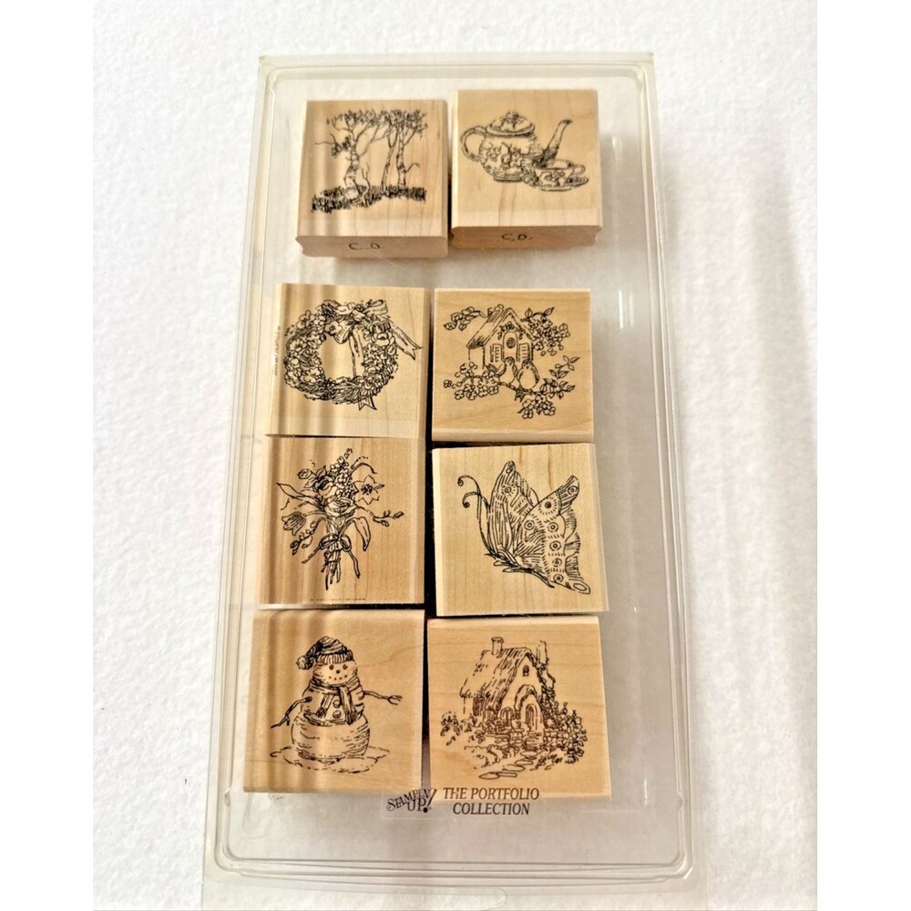 Stampin' Up! Portfolio Collection 1997 Set 8 Wood Mount Rubber Stamps Cottage